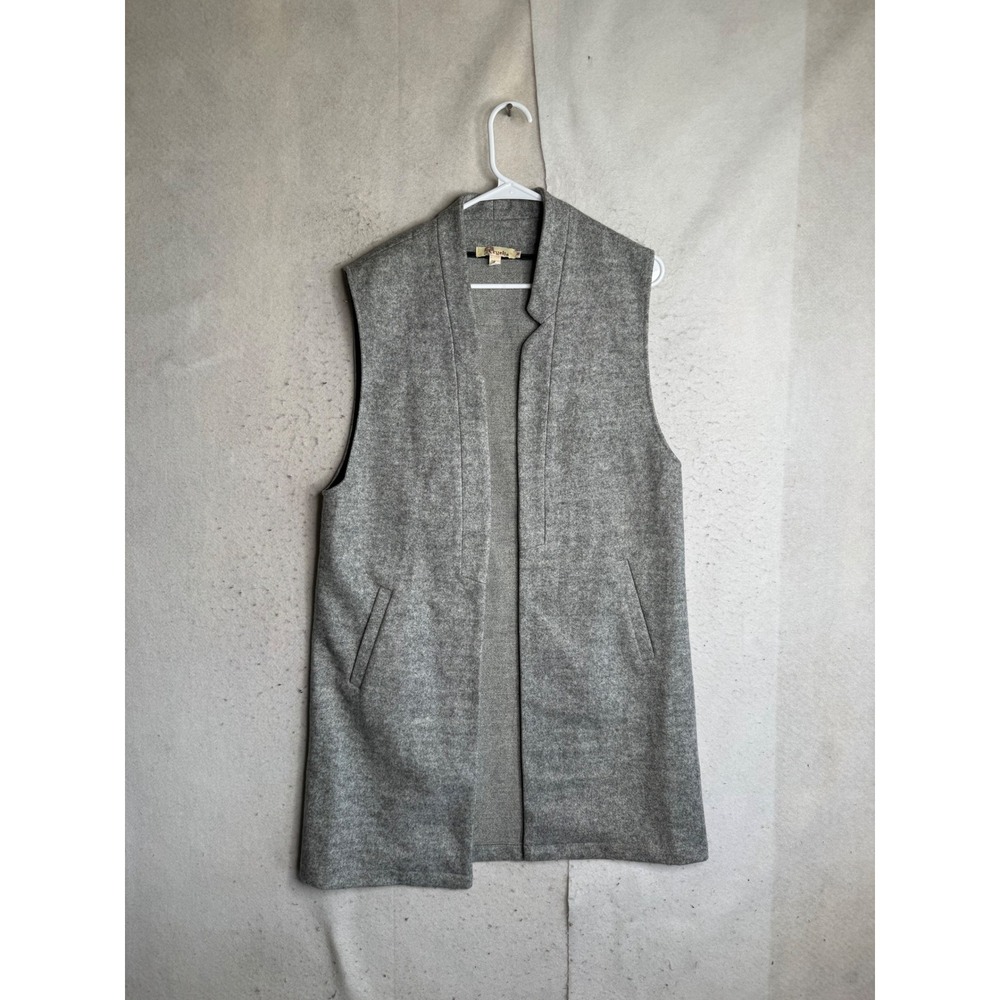 Aryeh Womens Gray Wool Blend Open Front Longline Vest Sleeveless Jacket Size M